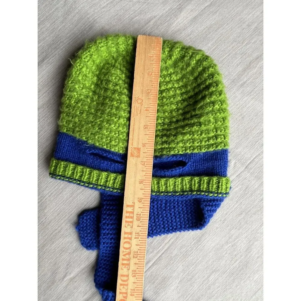 Andes Gifts Ninja Turtle Mask Beanie Hat Green Blue Alpaca Blend Handmade OS